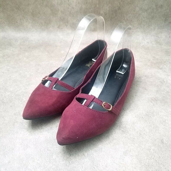 Fioni Womens Sz 7 M Red Wine Suede Pointed Toe Slip On Ballet Flats - Picture 9 of 9